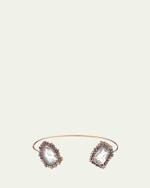 Diamond Slice Cuff with Irregular Brown Diamonds in 18K Gold
